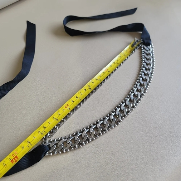 Gorgeous Womens Black Chain Black Ribbon Tie Necklace Chunky - Picture 7 of 10